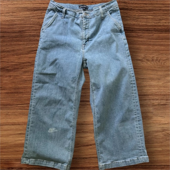 J.Crew Mercantile Size 31 Wide Leg Cropped Jeans Light Blue Denim Pockets Flaw - Picture 2 of 9